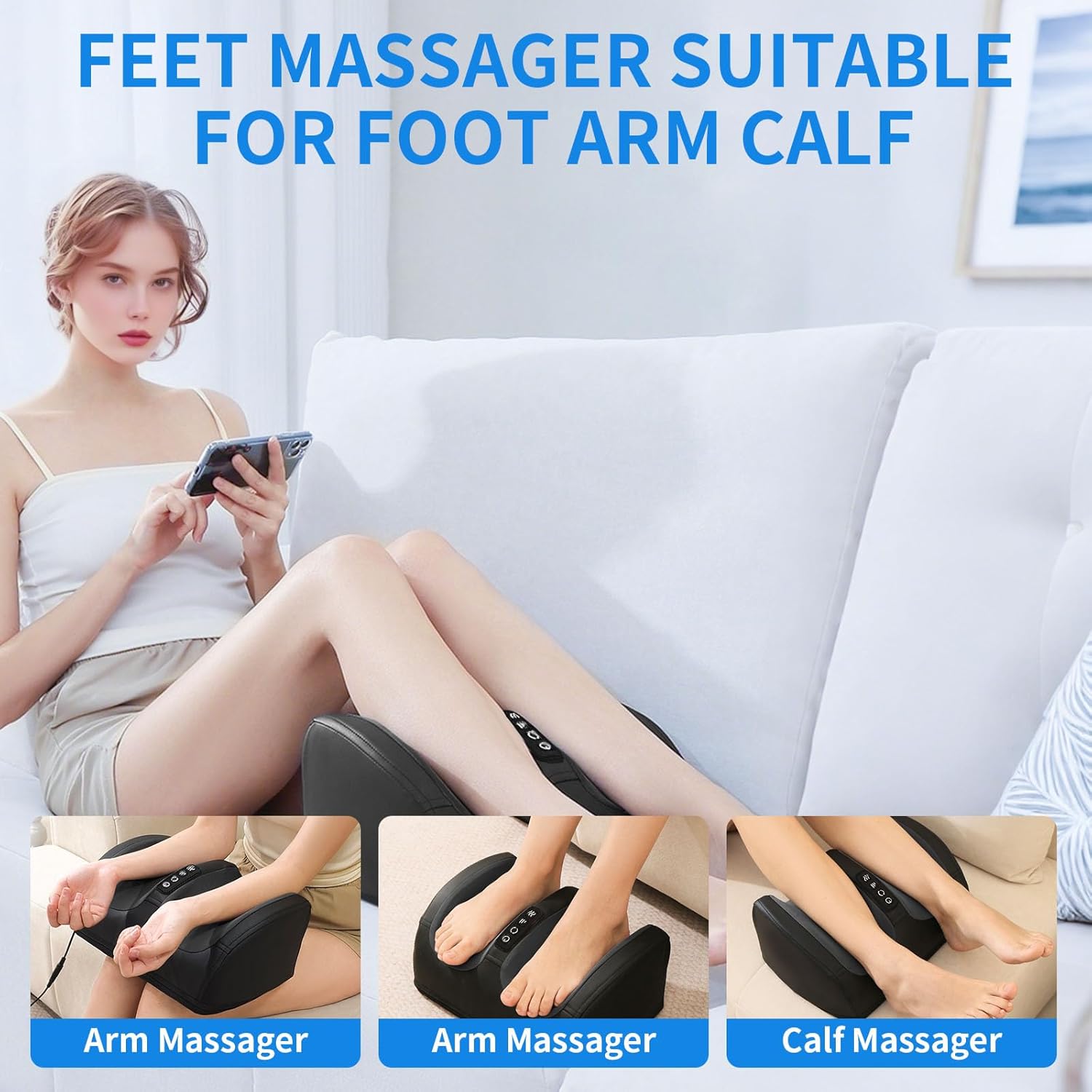 Foot and Leg Massager,Heated Foot Massager for Plantar Fasciitis Pain Relief,3D Shiatsu Rollers with Adjustable Heat for Plantar Fasciitis,5 Modes,Enhances Blood Circulation (Black)