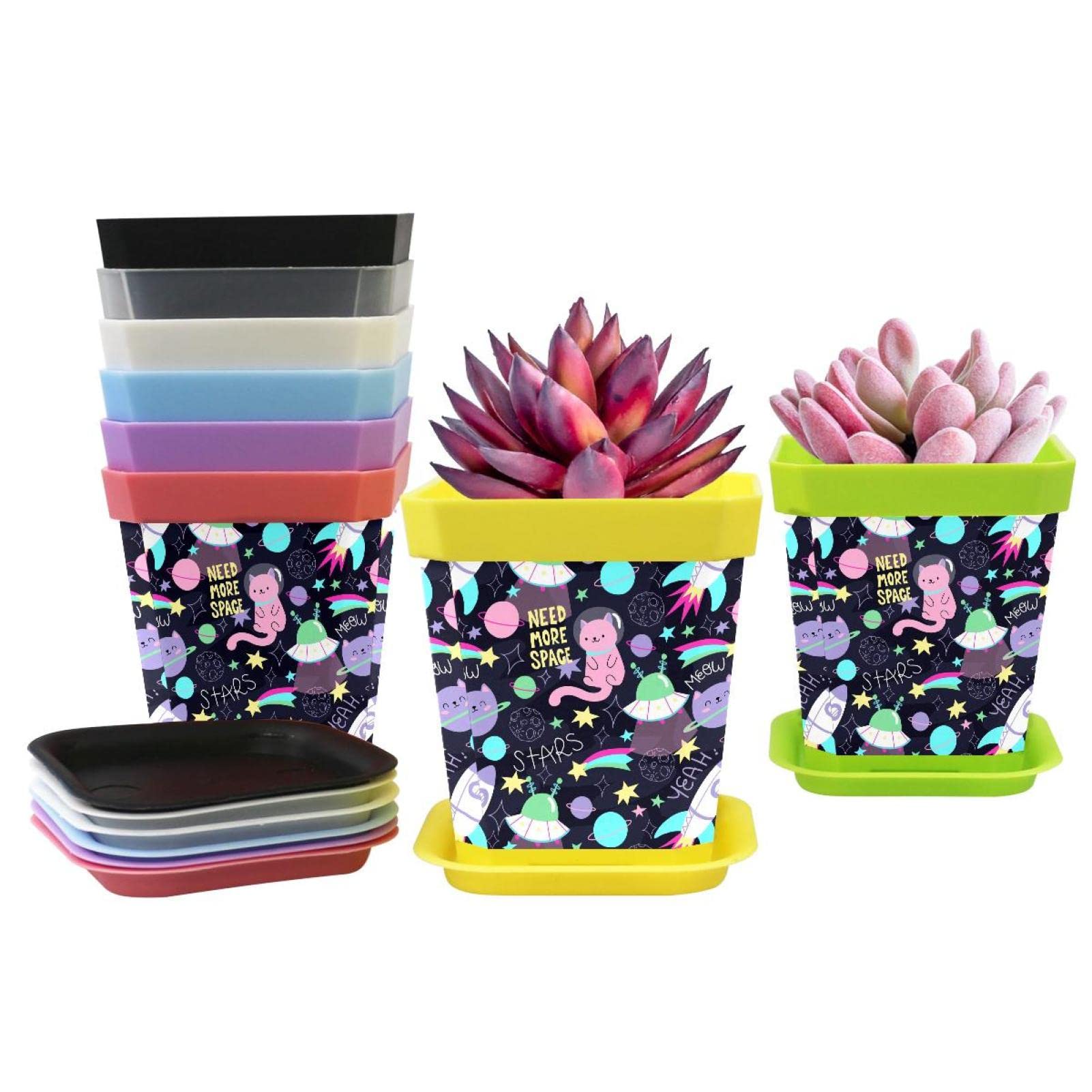DOITOOL – 12 Vasi Quadrati In Plastica Con Sottovaso, 7 Cm, Multicolore Per Piante Grasse - 4