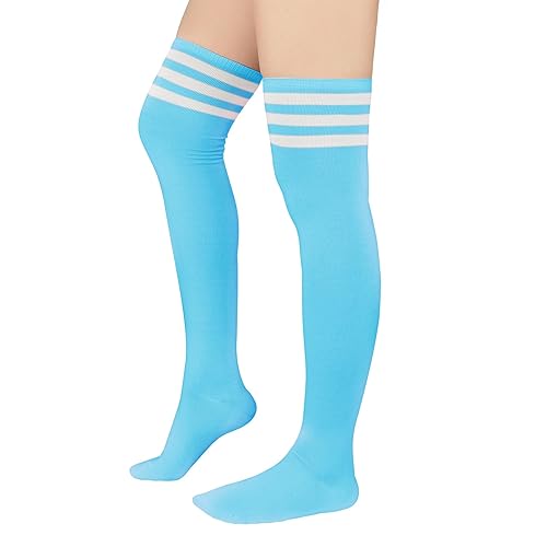 Zando Womens Stripes Thigh High Socks Thigh Highs Casual Knee High Stockings - One Size - J Sky Blue