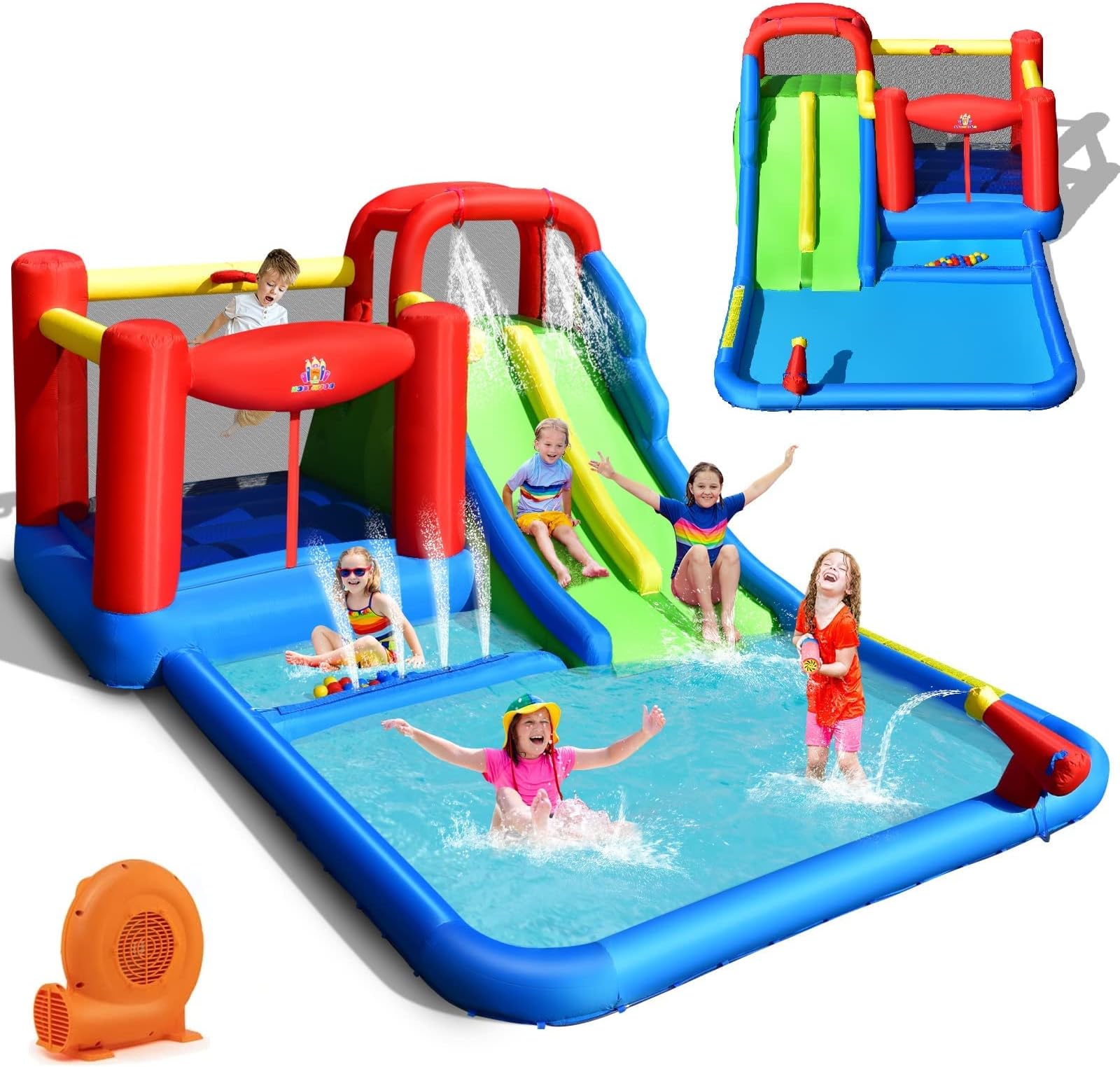BOUNTECHInflatable Water Slide, Mega Water Bounce House with 2 Slide & Ball Pit Wet Dry for Outdoor Backyard Fun with GFCI 750W Blower, Waterslides Park Inflatables for Kids and Adults Party Gifts