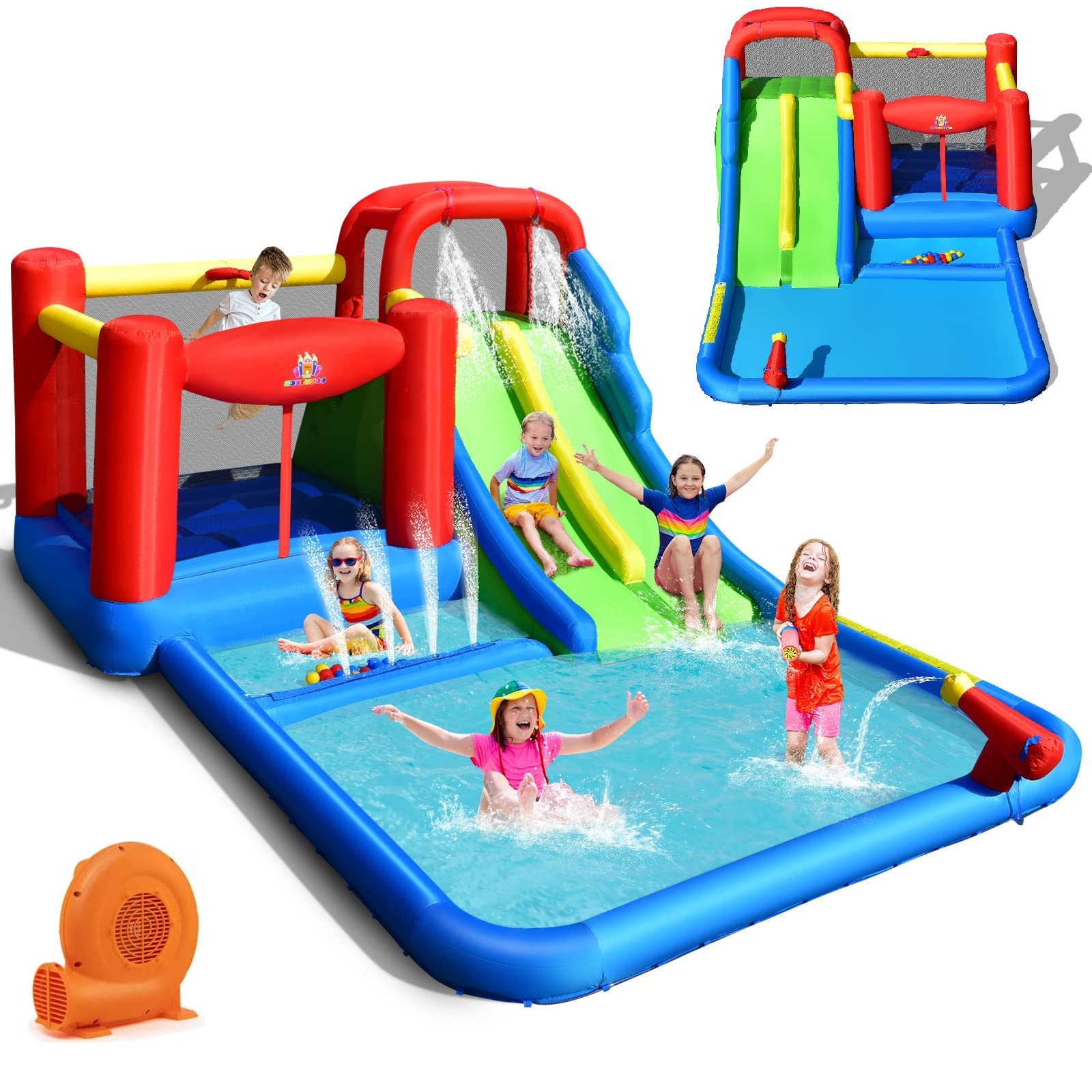 BOUNTECHInflatable Water Slide, Mega Water Bounce House with 2 Slide & Ball Pit Wet Dry for Outdoor Backyard Fun with GFCI 750W Blower, Waterslides Park Inflatables for Kids and Adults Party Gifts