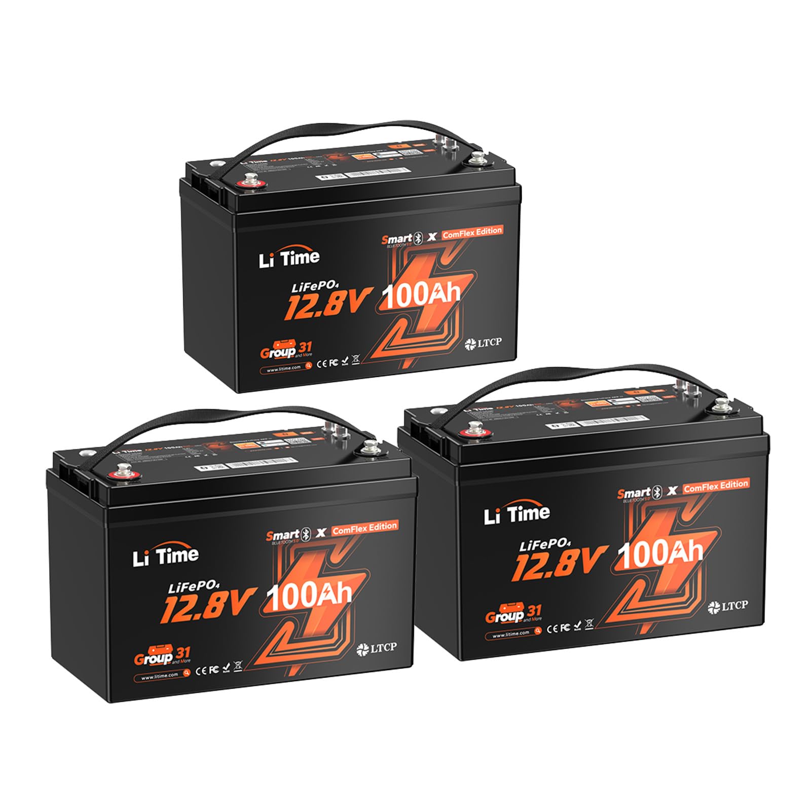 Litime 12V 100Ah LiFePO4 Battery, Compatible with Victron System (3 Packs)