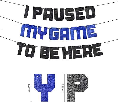 Miniatura 2 de Cartel con texto en inglés «I Paused My Game To Be Here» con texto en inglés «I Paused My Game To Be Here», decoración azul para fiestas de