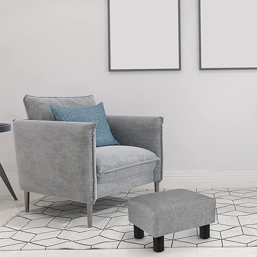 Miniatura 6 de Reposapiés pequeño otomano moderno para el hogar, sala de estar, dormitorio, taburete rectangular con asiento acolchado (tela gris oscuro)