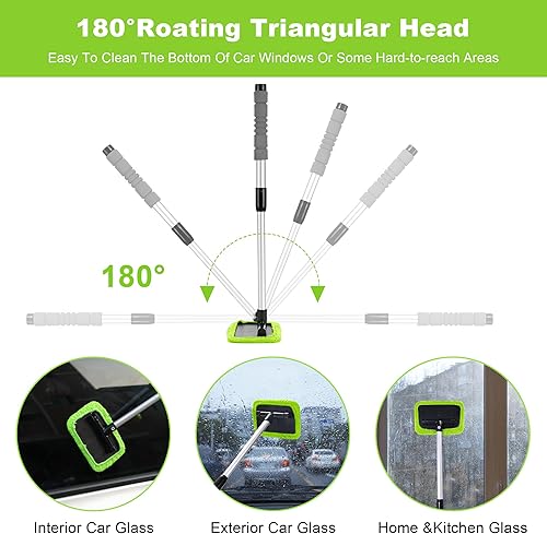 Miniatura 16 de XINDELL - Limpiador de ventanas de automóvil, herramienta de limpieza de vidrio para parabrisas con mango extensible, almohadillas de microfibra