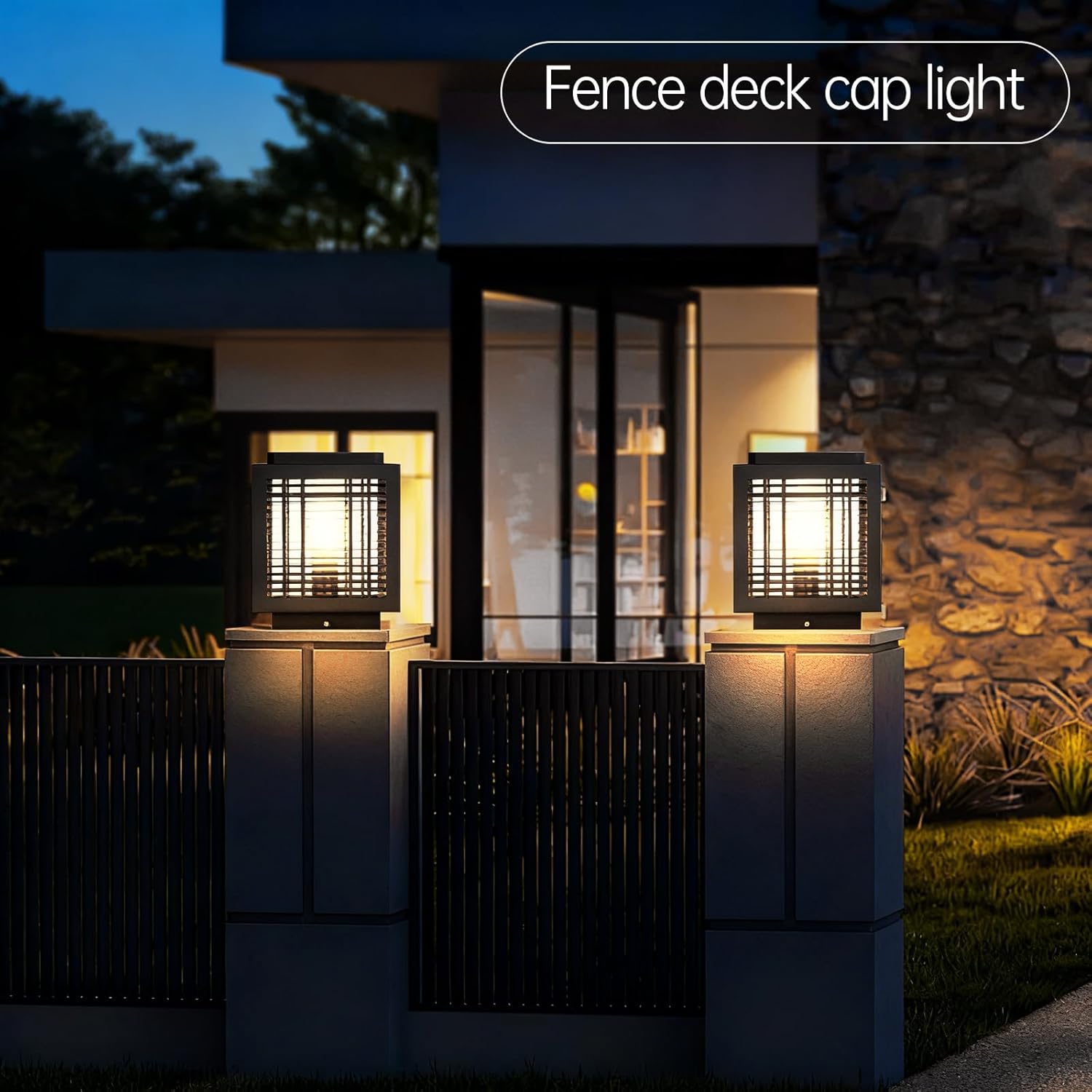 Outdoor Post Light Modern Column Lights IP54 Waterproof Porch Fence Cap Lights Stainless Steel Post Cap Lantern E26 Pillar Lighting for Garden Flat Surface Patio 7.9" Landscape Lighting