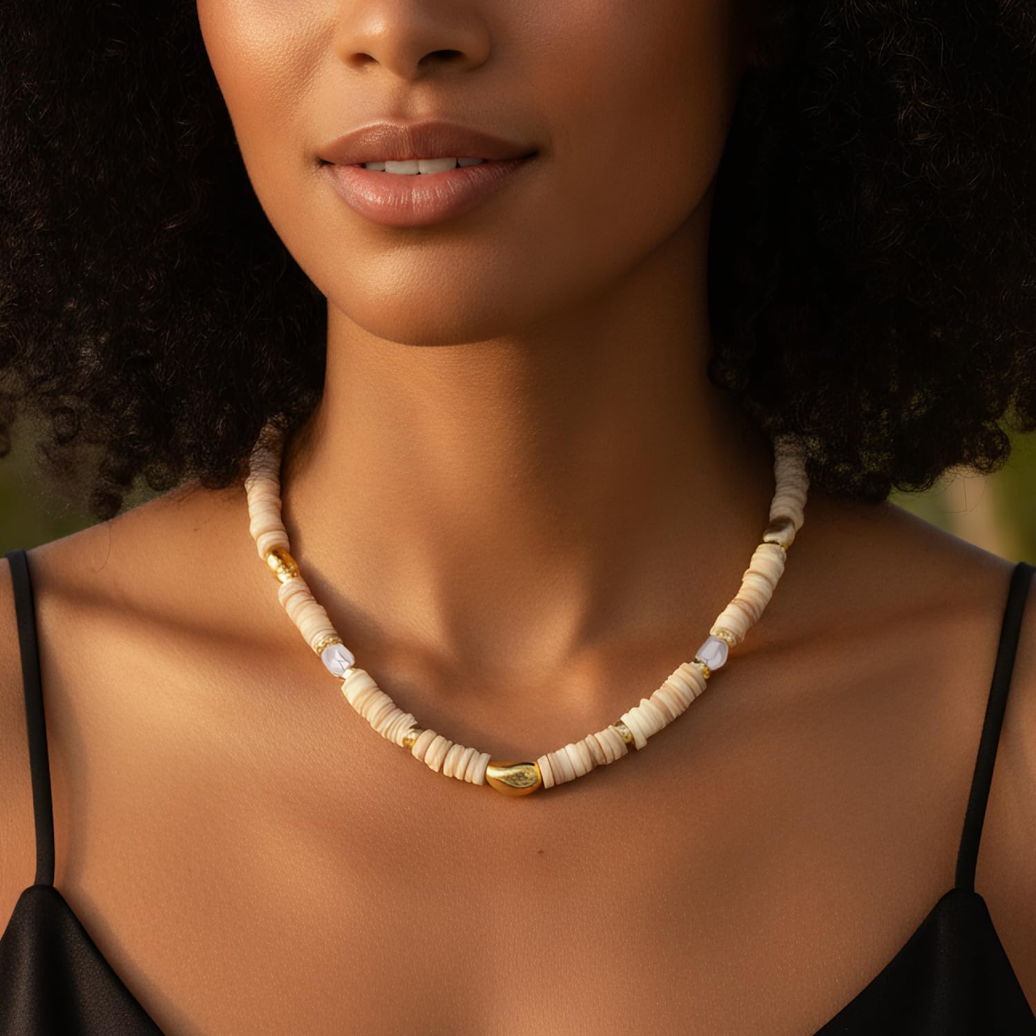 14K Gold Plated Layered Boho Bead Choker Necklace - Image 2