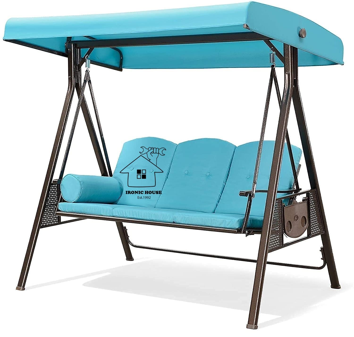 3-Seat Deluxe Outdoor jhoola Swing Garden and Balcony jhoola with Cushions and Pillow Included, Turquoise Blue-image-7