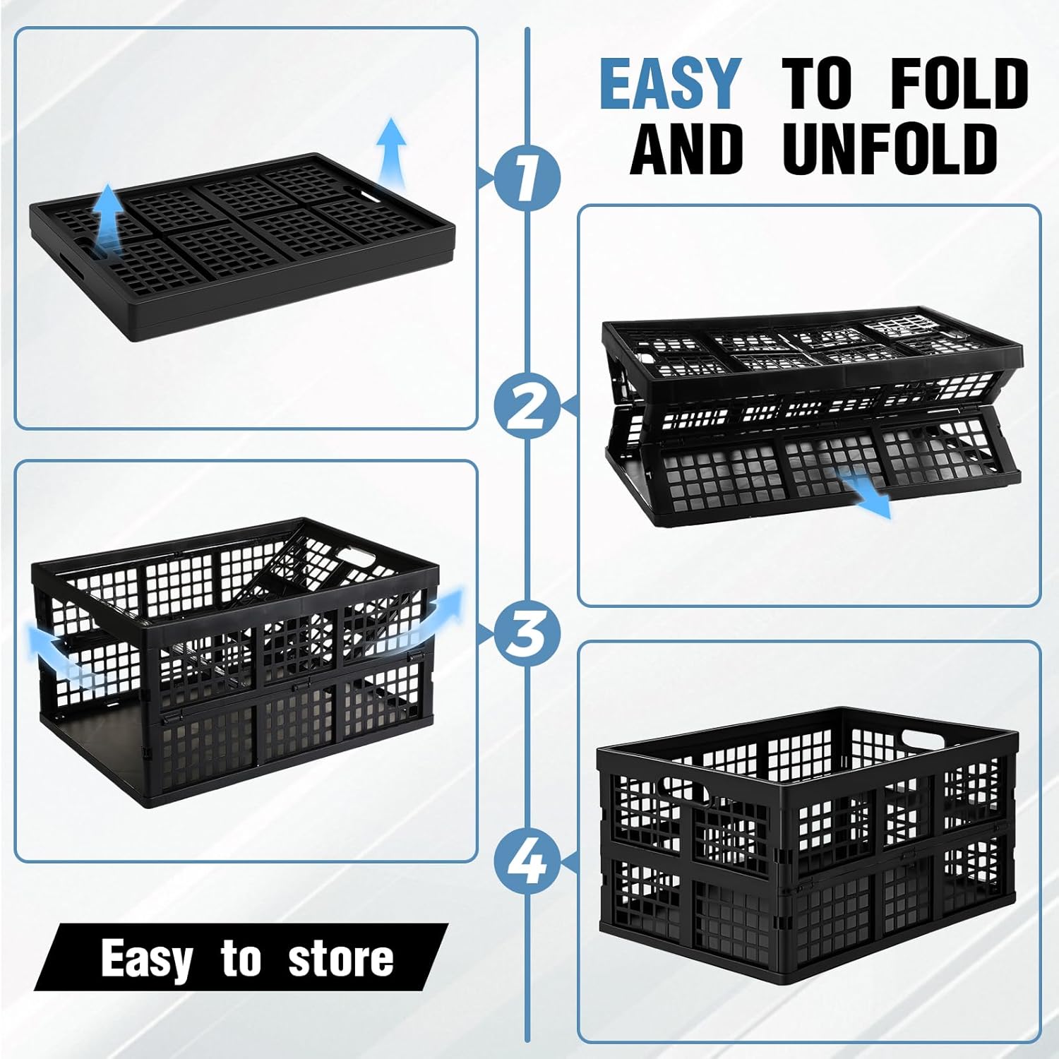 Lounsweer 3 Pack 40 L Collapsible Milk Crate Handled Storage Container Tote 19.7 x 13.8 x 10.2 Inches Utility Stackable Containers Heavy Duty Capacity Crates for Multi Purposes Space-saving