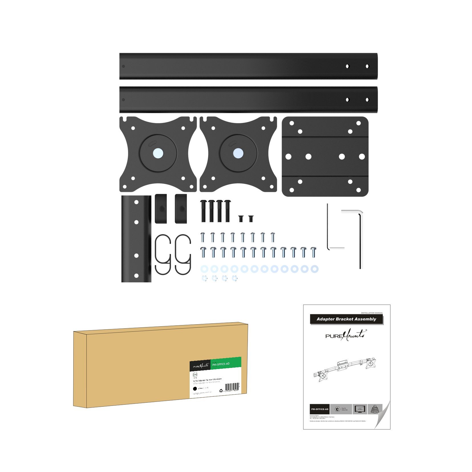 PureMounts PM-OFFICE-AD Adaptateur double écran pour 2 écrans 33-69 cm (13-27 pouces), inclinable: -45 ° à 45 °, orientable: -15 ° à 15 °, pivotant: -180 ° à 180 °, max. 10 kg, VESA 100x100, noir