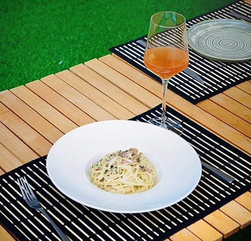 Miniatura 6 de ANDSTAR Juego de 8 manteles individuales de bambú con borde de tela, estilo japonés, manteles individuales de bambú antideslizantes naturales,