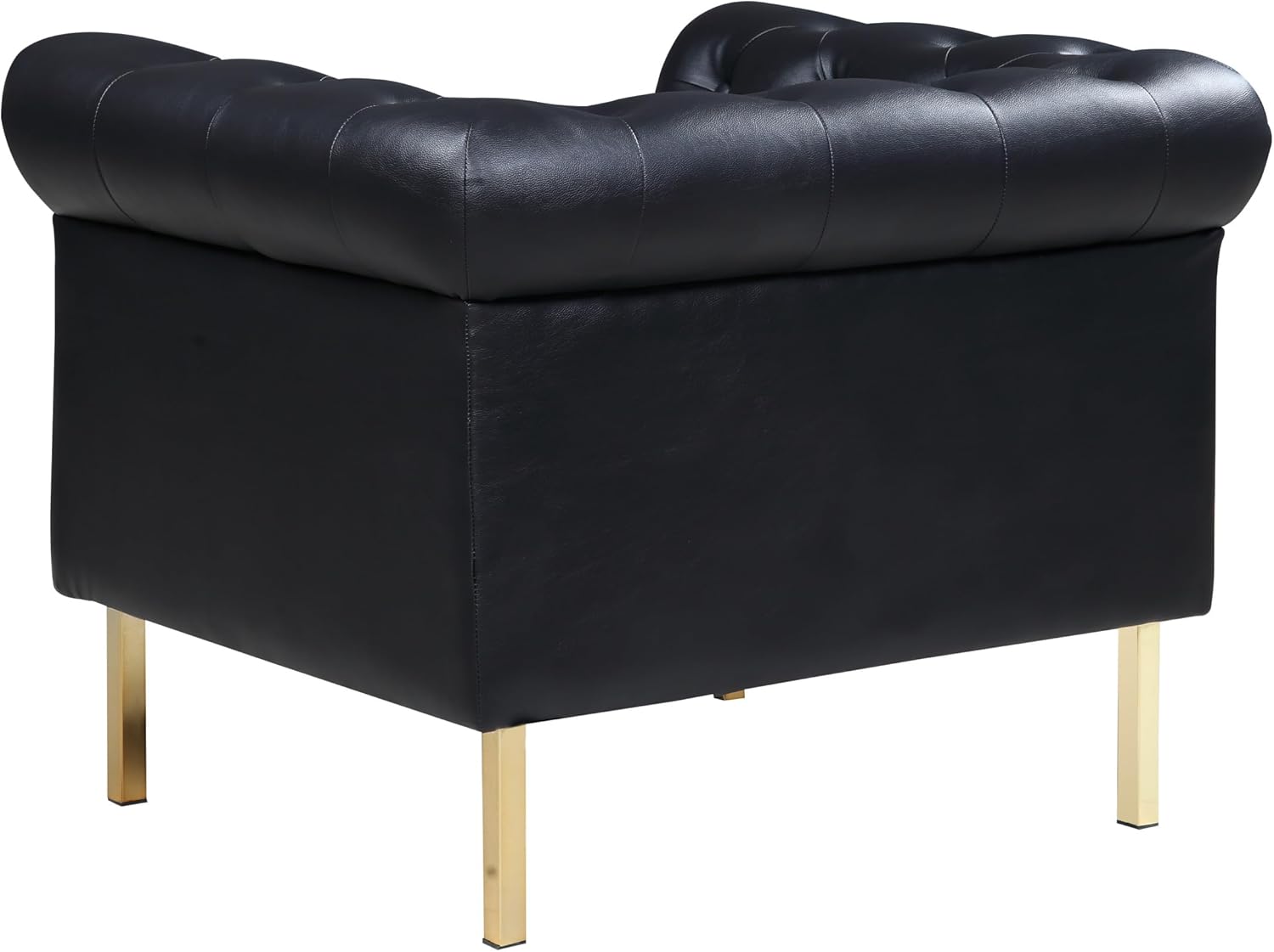 Iconic Home Giovanni Accent Club Chair PU Leather Upholstered Button Tufted Roll Arm Design Solid Gold Tone Metal Legs, Modern Transitional, Black