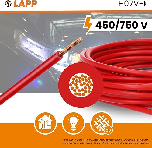 5 m Lapp 4520046 H07V-K 16.0 mm² Red I Wiring Cable I Flexible Flexible PVC Single Core I Stranded 16 mm2 I Wiring - 2