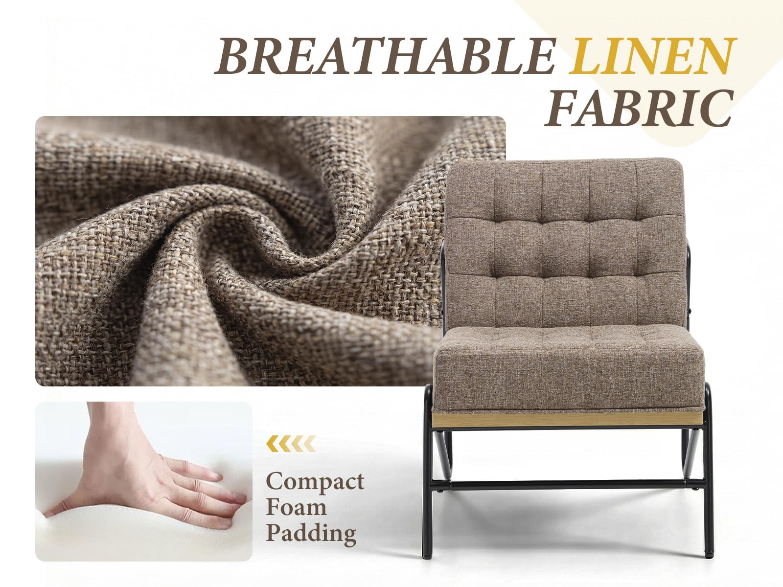 chairus Moderner Akzentstuhl aus Leinen mit Metallbeinen, gepolsterter Loungesessel für Wohnzimmer/Schlafzimmer/Leseecke, Mokka-Braun