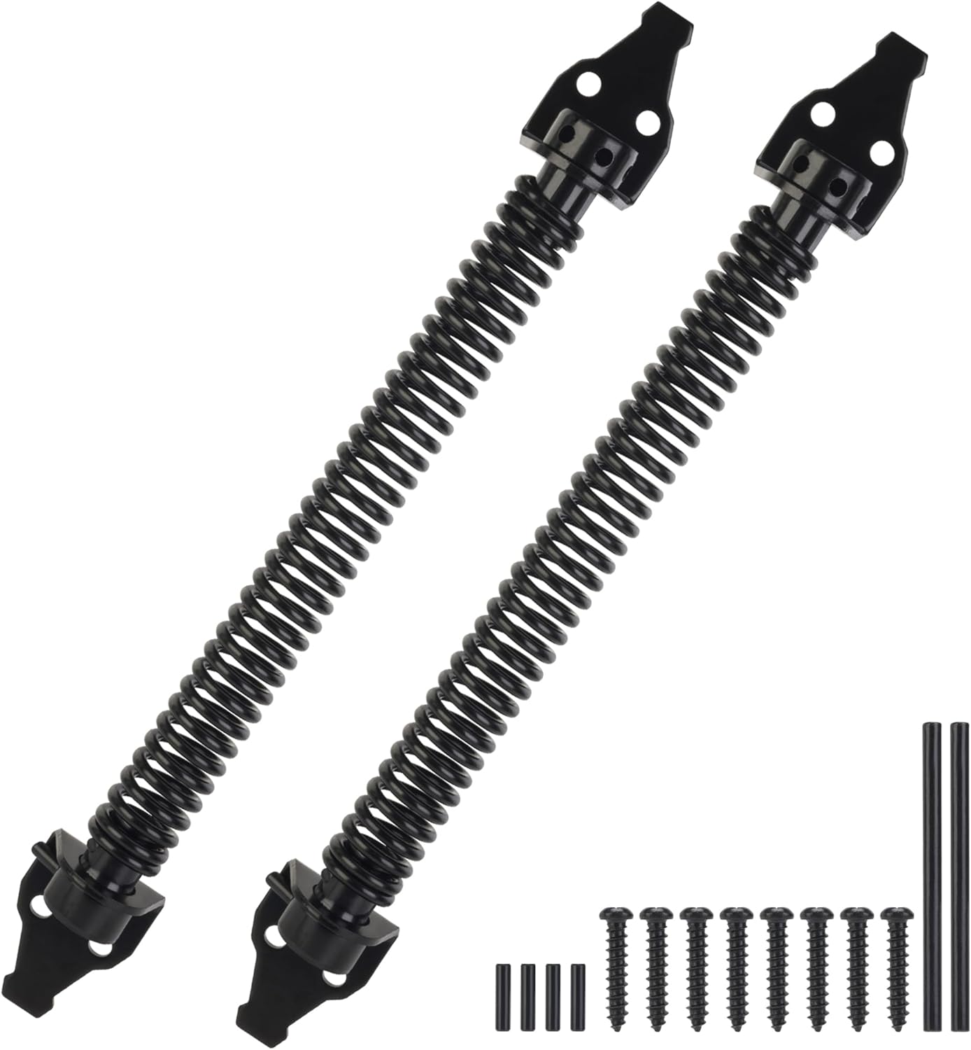 14" Gate Spring Self Closing, Heavy Duty Black Door Closer Spring, Adjustable Tensioner Automatic Outdoor Gate Closure, Gate Spring Hardware for Wooden and Vinyl Fence, 2 Pack