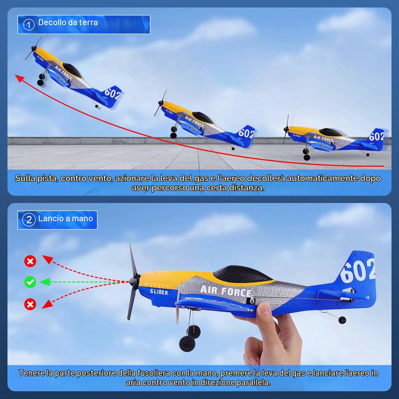 Henakmsl Aereo Telecomandato 3CH, P51D Mustang Fighter RC 2.4 Ghz Con 2 Batterie, Radiocomandato RTF per Bambini/Adulti/Principianti