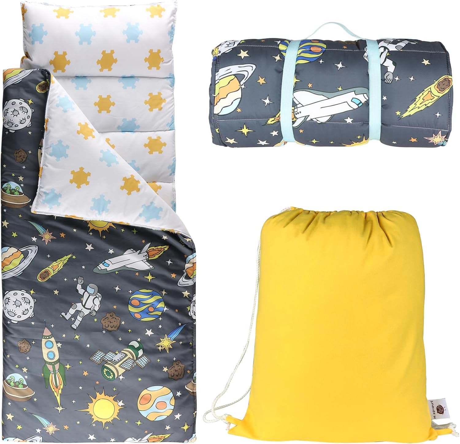 Toddlers Nap Mat with Removable Pillow and Soft Blanket, Lightweight Daycare Preschool Kindergarten Sleeping Bag, Travel Slumber for Kids Girls Boys