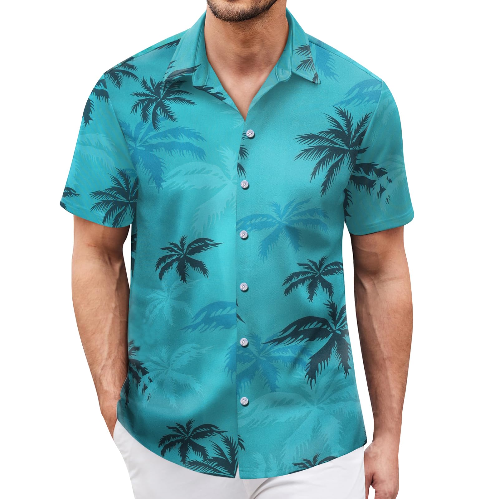 Rioofinx Hawaiian Shirt for Men Sleeves Printed Casual Button Down Summer Beach Dress Shirts
