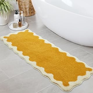 Uphome Bathroom Rug Runner, Cute Long Irregular Shaped Bathroom Rug Absorbent Non Slip, 18x47 Machine Washable Soft Shaggy Microfiber Bath Mat for Floor, Tub, S