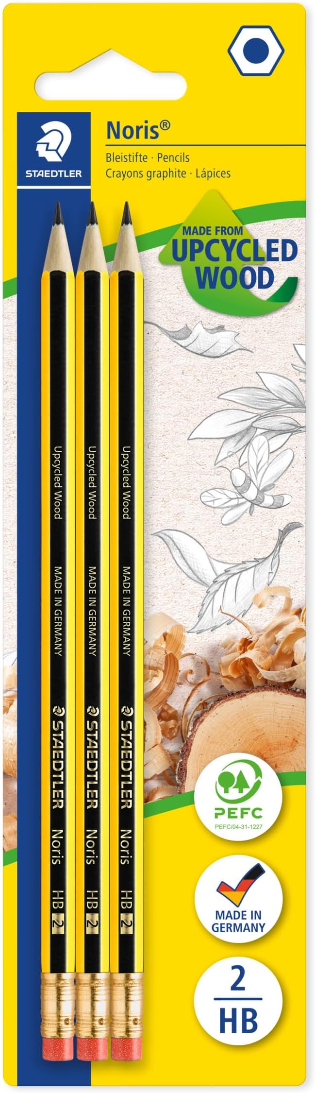 STAEDTLER 122-2BK3DA Noris Graphite Pencil with Eraser Tip - HB (Pack of 3)
