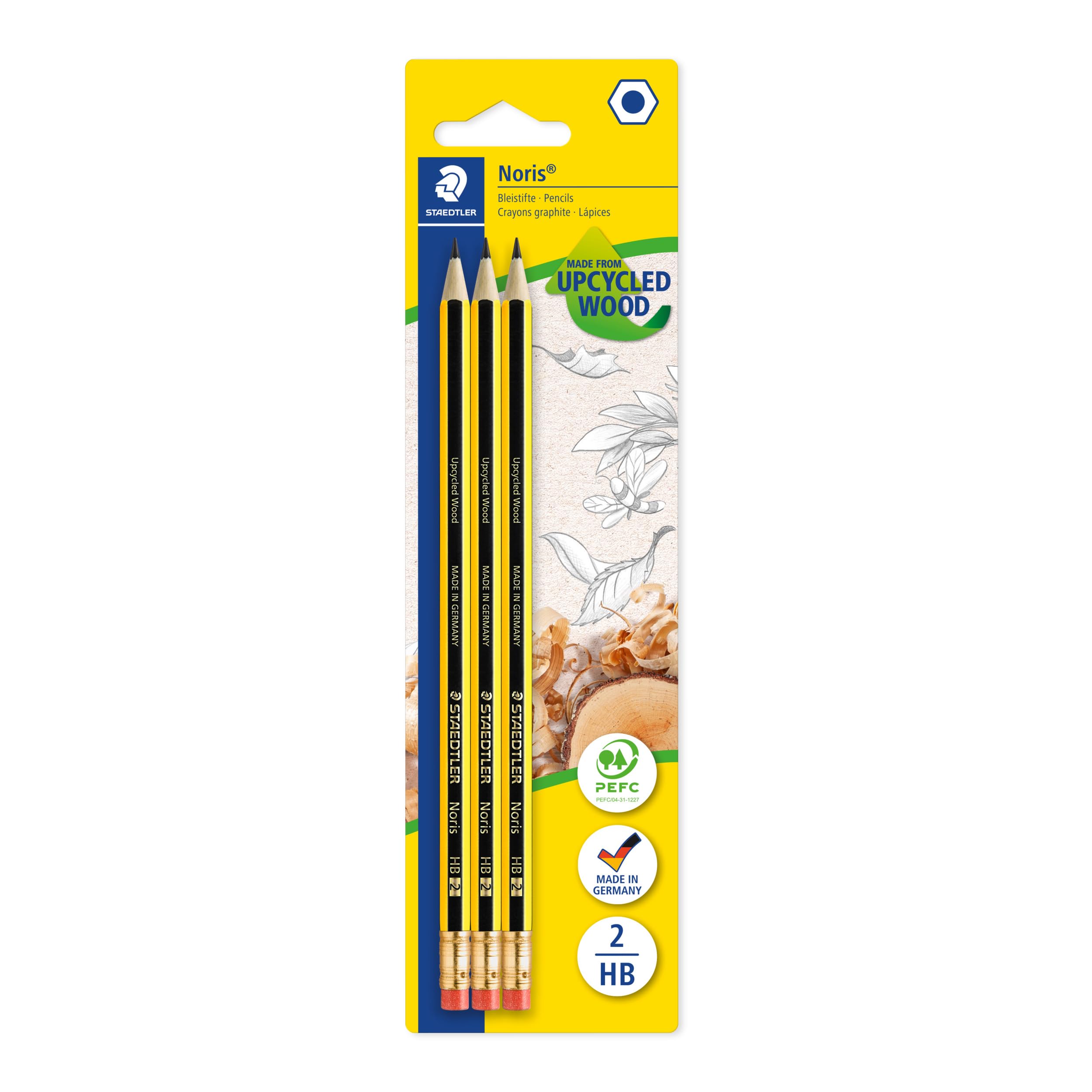 STAEDTLER 122-2BK3DA Noris Graphite Pencil with Eraser Tip - HB (Pack of 3)