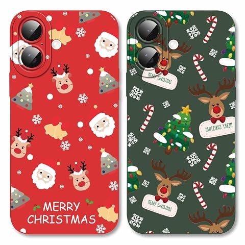 2 Pack Christmas Phone Case for iPhone 16 Plus 6 7 Matte Xmas Case with Christmas Elk Deer