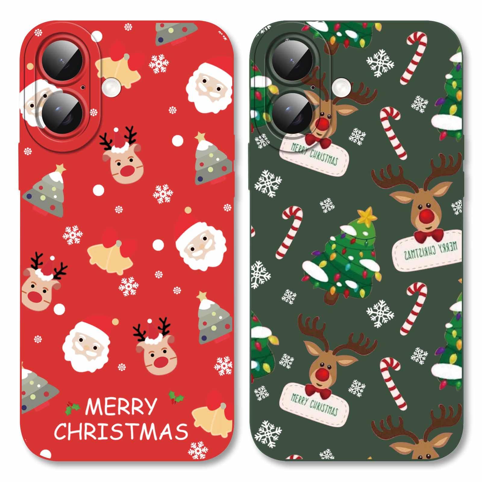 2 Pack Christmas Phone Case for iPhone 16 Plus 6 7 Matte Xmas Case with Christmas Elk Deer