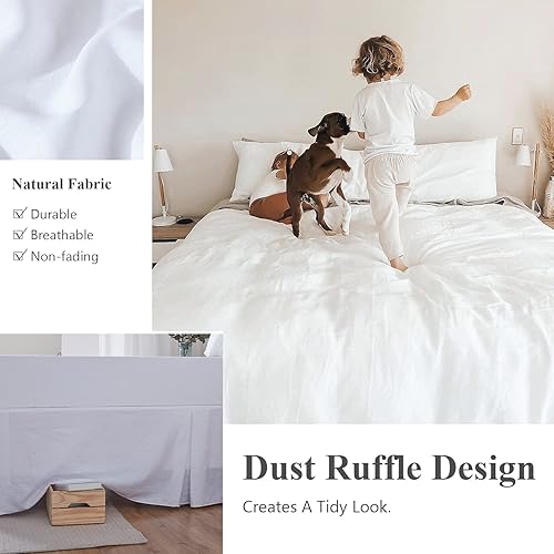 Miniatura 5 de Simple&Opulence Falda de cama de lino 100% belga con volantes clásicos de 14 pulgadas a medida de caída, fácil ajuste, transpirable, lino natural de