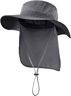 HomePrefer UPF 50+ Mesh Sun Hat with Wide Brim & Stowable Neck Flap - Breathable Fishing Hat for Men Women