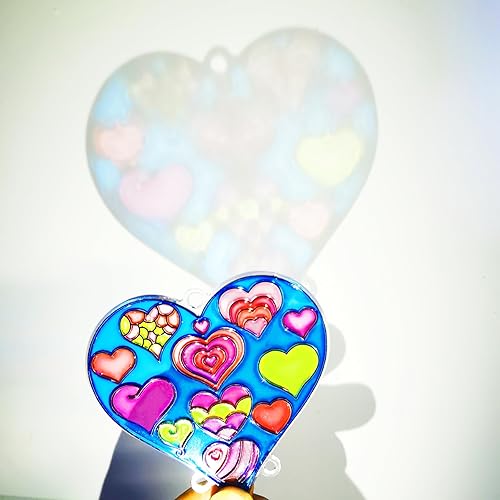 Miniatura 3 de Ayhuhra 24 juegos de campanillas de viento de corazón de San Valentín, bricolaje, pintura de ventana, kits de manualidades con colgante de cristal,