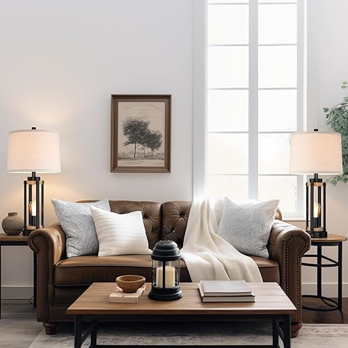 Miniatura 5 de Farmhouse Table Lamps for Living Room Set of 2, 26 Rustic Beside Lamps with USB Charging Ports and Night Light, Bedroom Nightstand Lamp Vintage