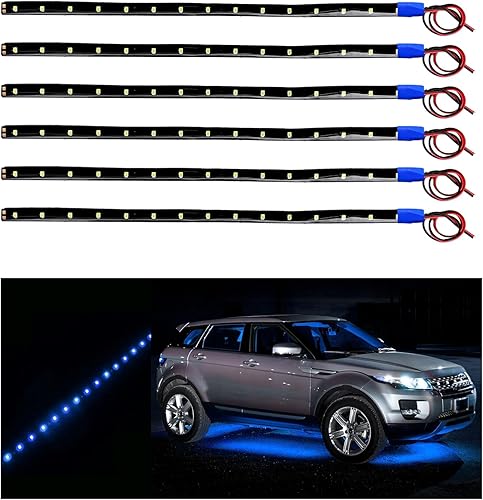 Dickno 6 tiras de 15 luces LED para debajo de la carrocería, 1 pie y 12 V, impermeable, tira de luz LED interior y exterior con cable de 6 pulgadas,