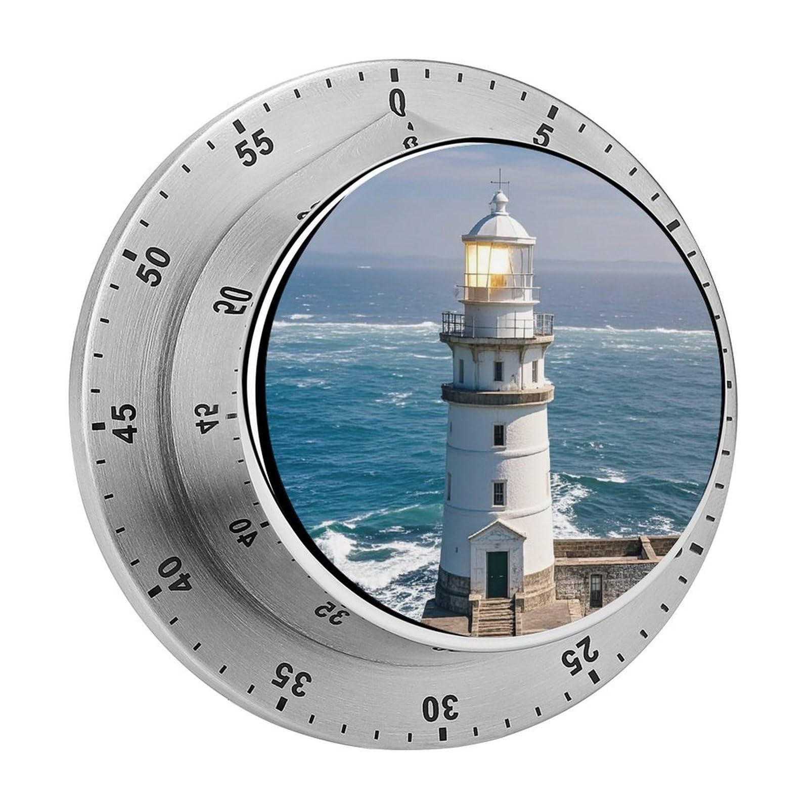 Lighthouse Sandbeach Timer with Loud Alarm Precision 60 Minute Wind Up Timer Portable Manual Countdown Timers Exquisite Stainless Magnetic Kitchen Timers for Cooking Chef Clock