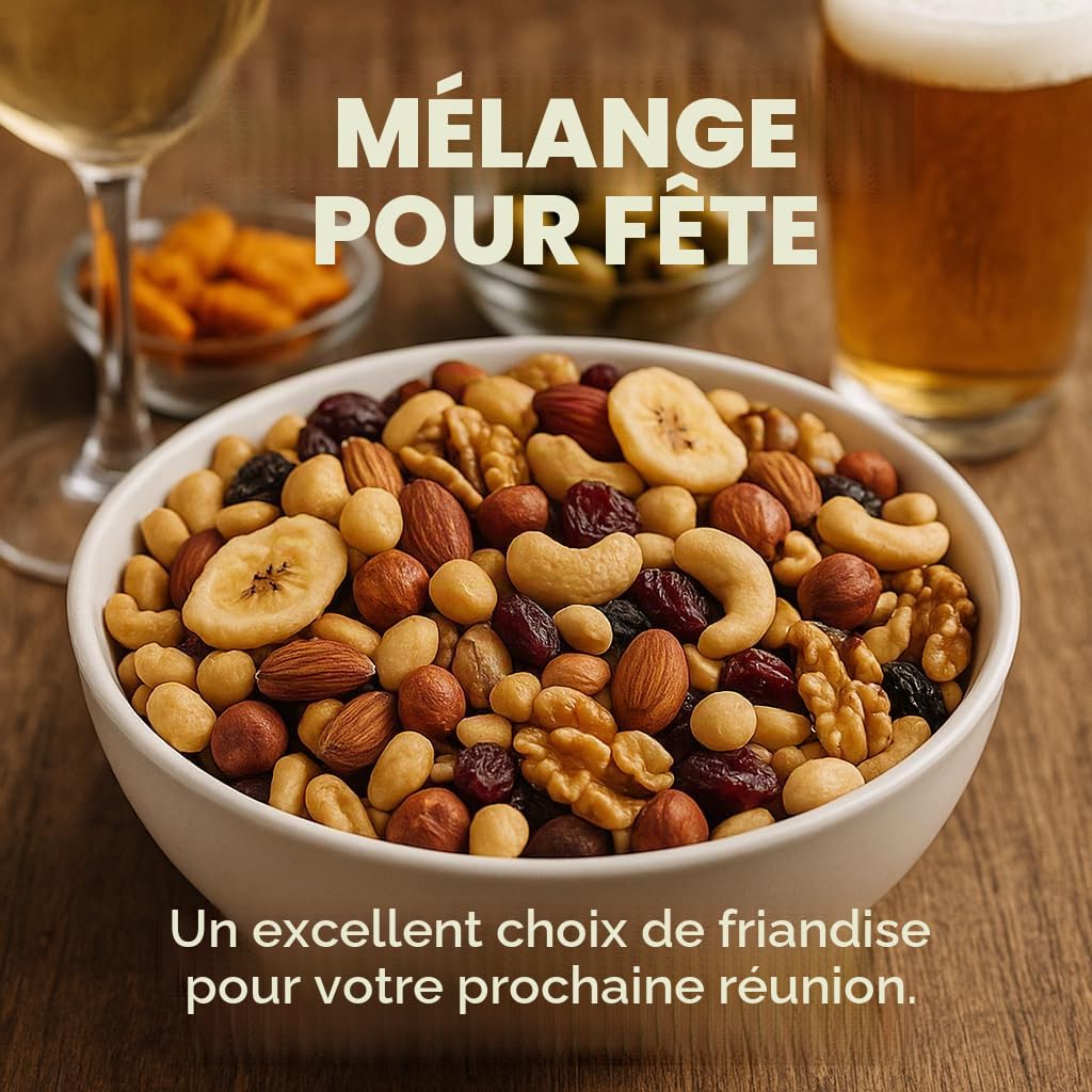 GiDeli Mélange de fruits pour étudiants de 5 kg avec cacahuètes, noix de cajou, noisettes, amandes, noix, raisins secs, myrtilles et chips de banane, sans additifs