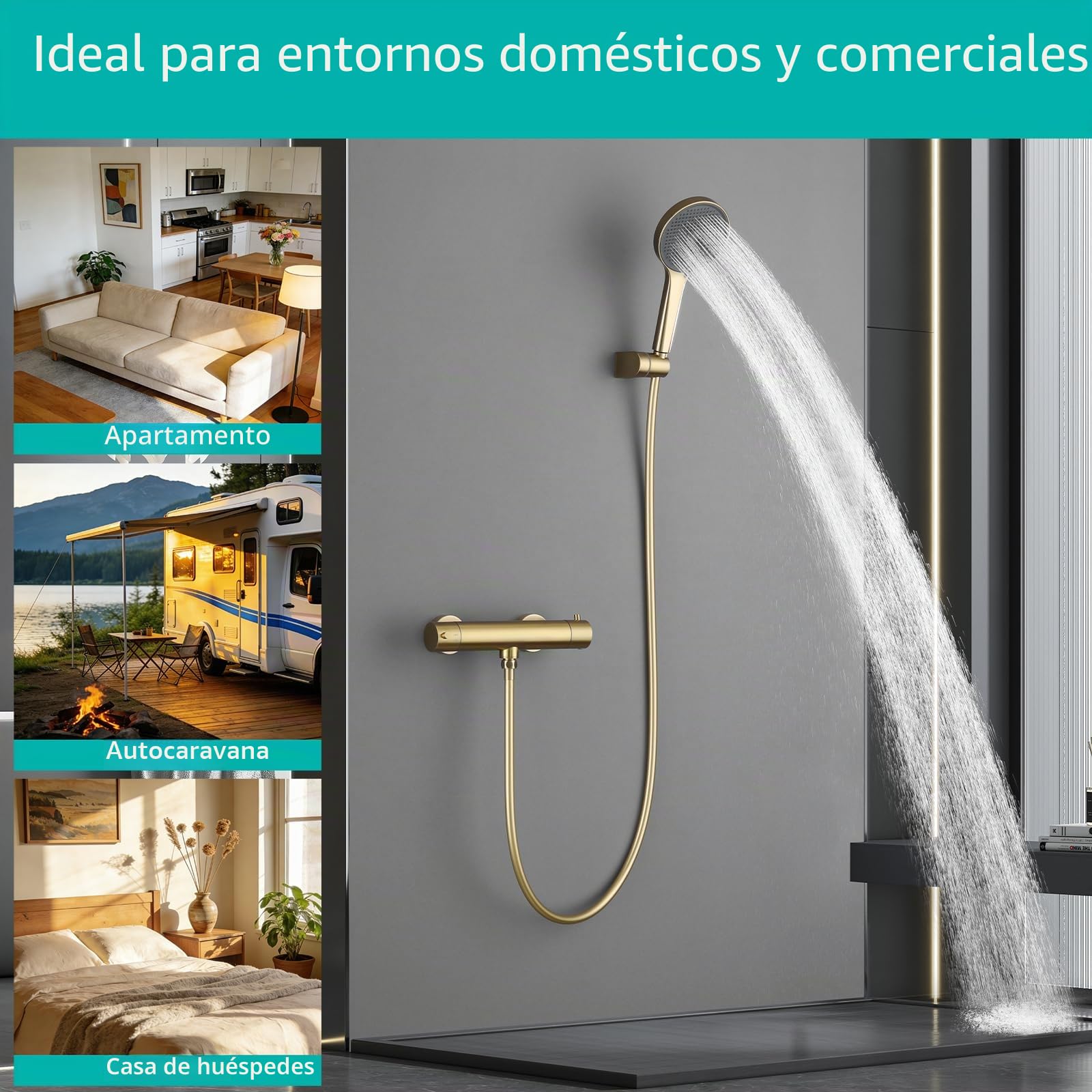 Grifo mezclador termostático dorado con botón de bloqueo de seguridad, barra mezcladora de ducha antiquemaduras de 38 °C, válvula mezcladora de ducha de control de temperatura montada en la