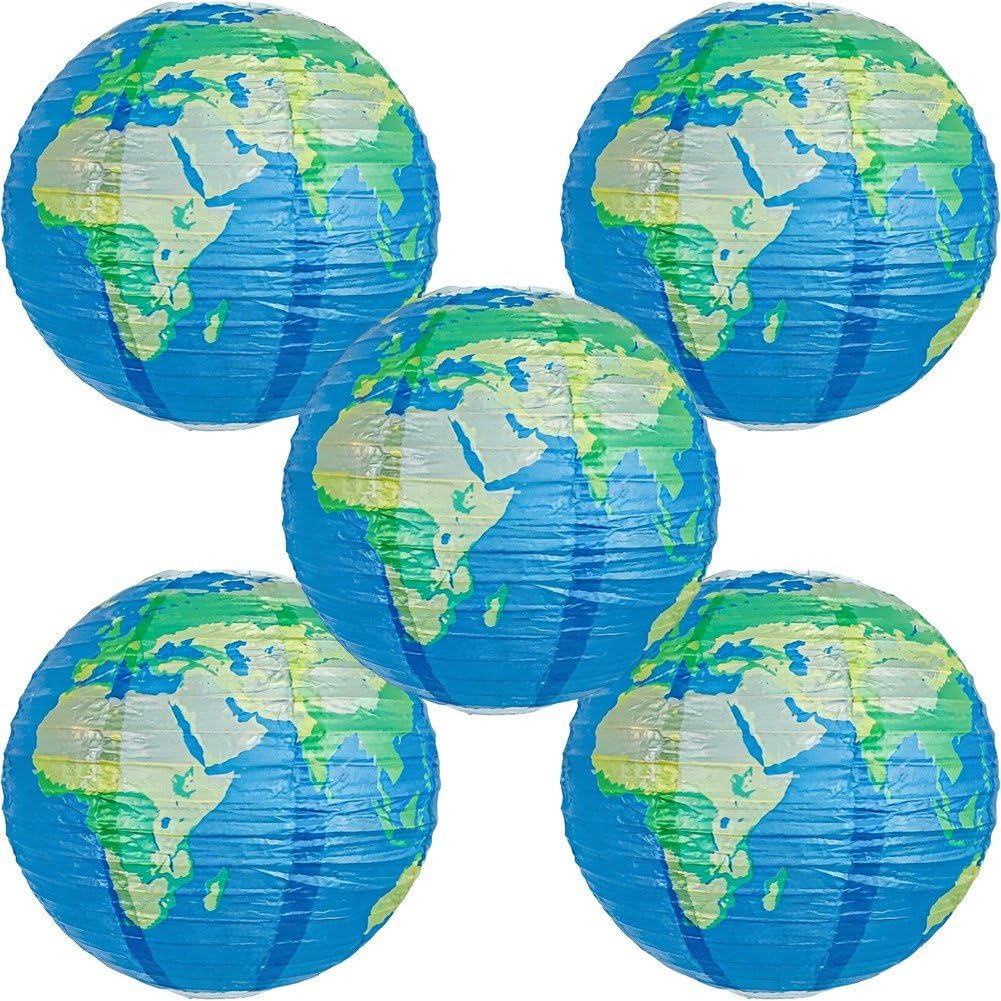 Fituenly 5pcs World Map Paper Lanterns Education Earth Globe Ornament For Travel Theme Party Decor Birthday Decoration Classroom