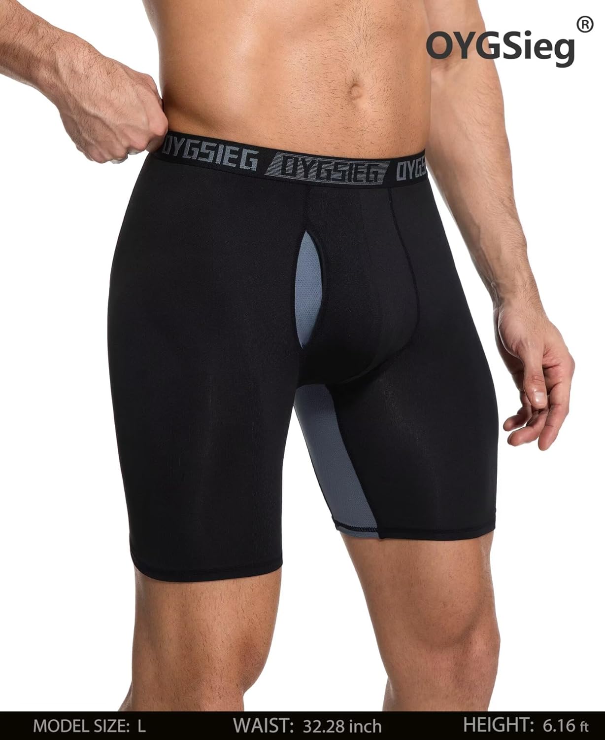 OYGSieg Men's Boxer Briefs,Fly with Built-in Total Support Pouch Moisture-Wicking Odor Control Cool Underwear for Men 5-Pack - Image 4