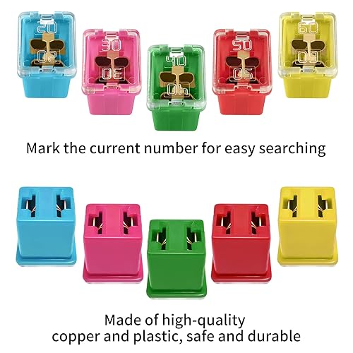 Miniatura 7 de MuHize Kit de fusibles en forma de caja de perfil bajo, surtido de fusibles de cartucho mejorado, 60 fusibles cuadrados automotrices premium hembra