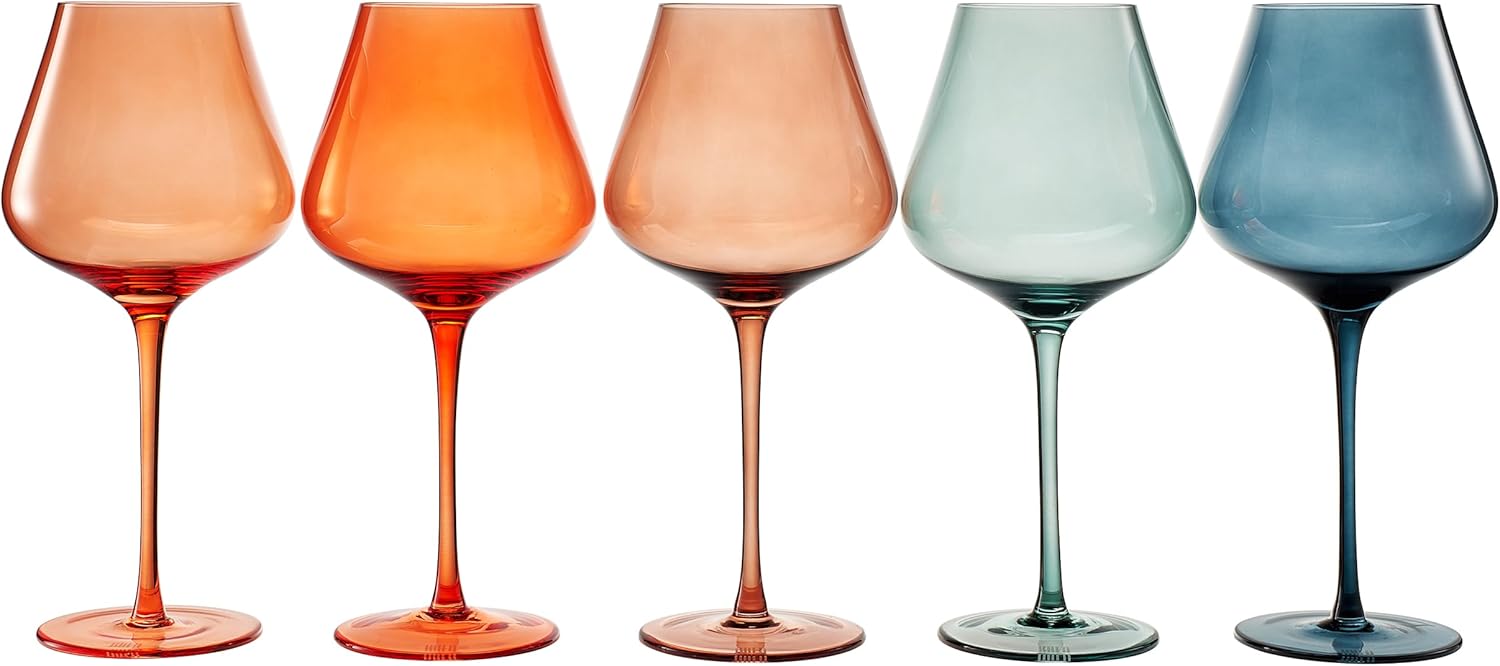 Colors of Venice Wine Glasses, Italy Colored Wine Glass Set, 20oz With Gorgeous Gift Box | Set of 5 | Traveler, Explorer, Italian Gifts - Drinkware For Red & White Wines, Unique Style Tall Stemmed