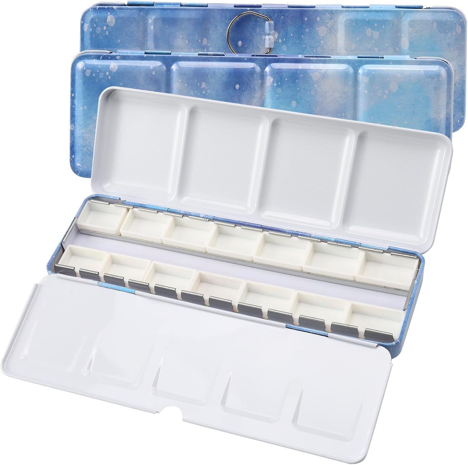Empty Watercolor Palette Tin with 12 Full Pans and Paint Tray, Sturdy Metal Travel Watercolor Palette with Lid for Plein Air, Studio, and Custom Color Mixing