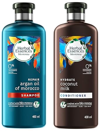 Herbal Essences bio:renew Coconut Milk CONDITIONER, 400ml | No Parabens No Colourants & Herbal Essences bio:renew Argan Oil of Morocco SHAMPOO, 400ml