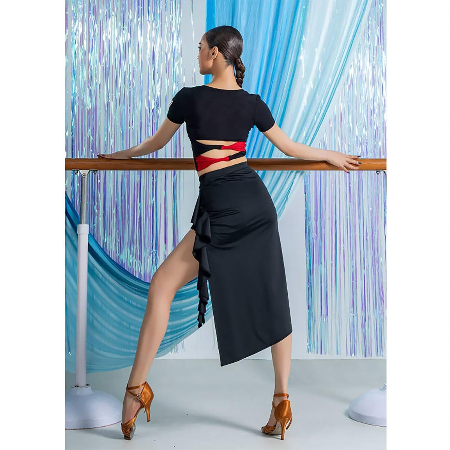 Gonna da Danza Latina Donna Asimmetrica con Balze Spacco Short Interno Integrato