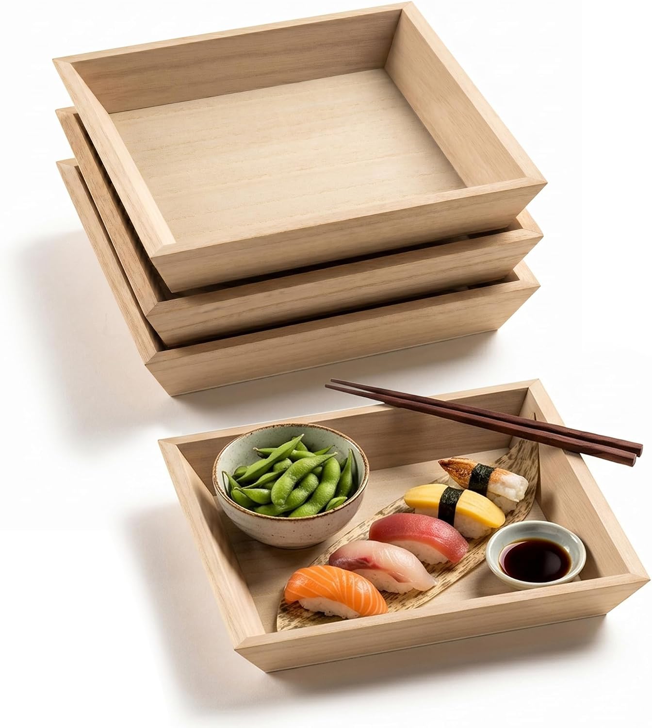 Hammont Wooden Serving Trays Set of 4, 11x8x1.25 inches Natural Wood Serving Tray for Home Decor, Decorative Wooden Trays for Coffee Table, Ottoman, Kitchen Counter, Dining Table & Organization