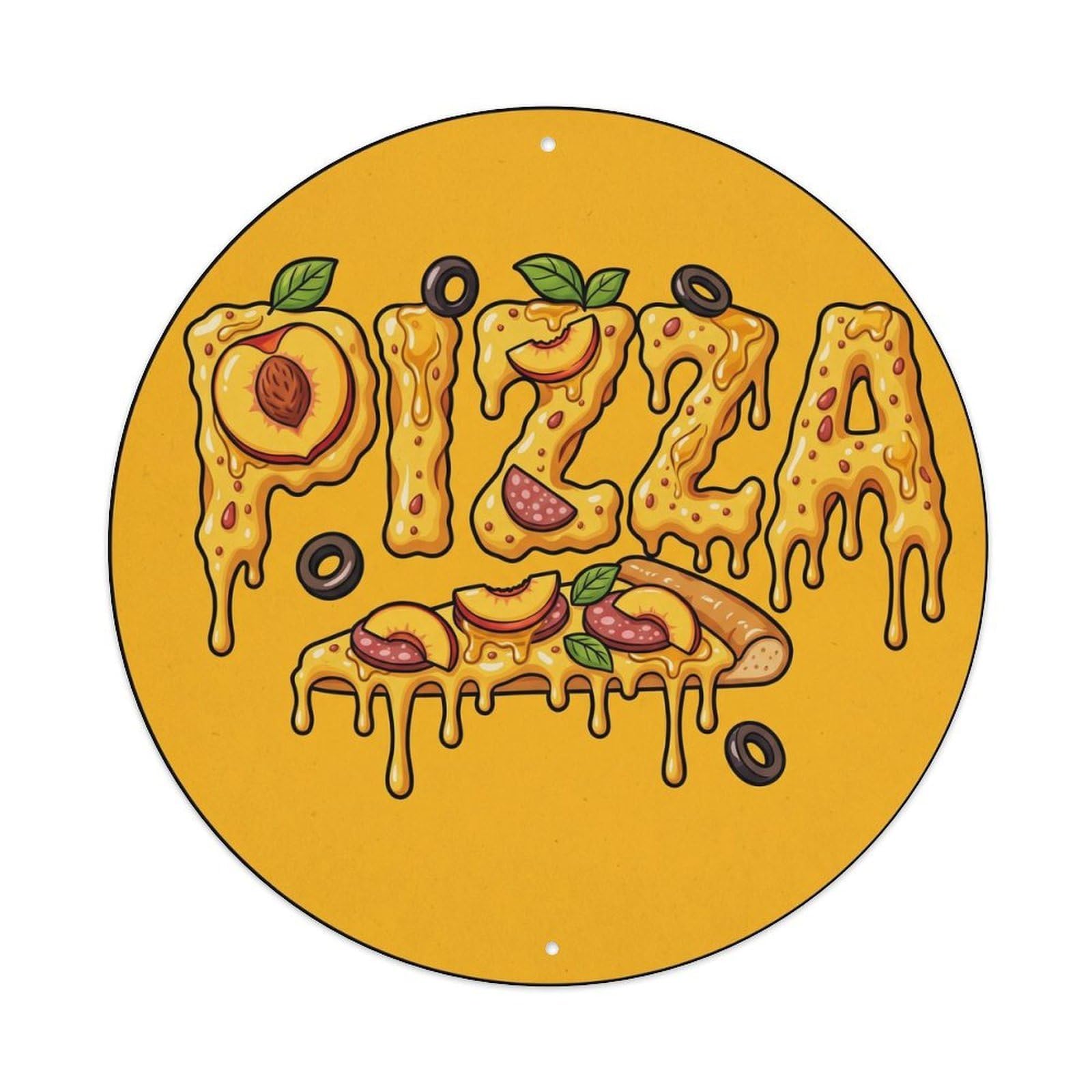 Cwbufd Vintage Style Vintage Pizza Slice Nectarine Honey Vintage Metal Tin Sign Plaque Wall Decor For Cafe, Club Bar, Office, Garden Metal Poster 8X8inch