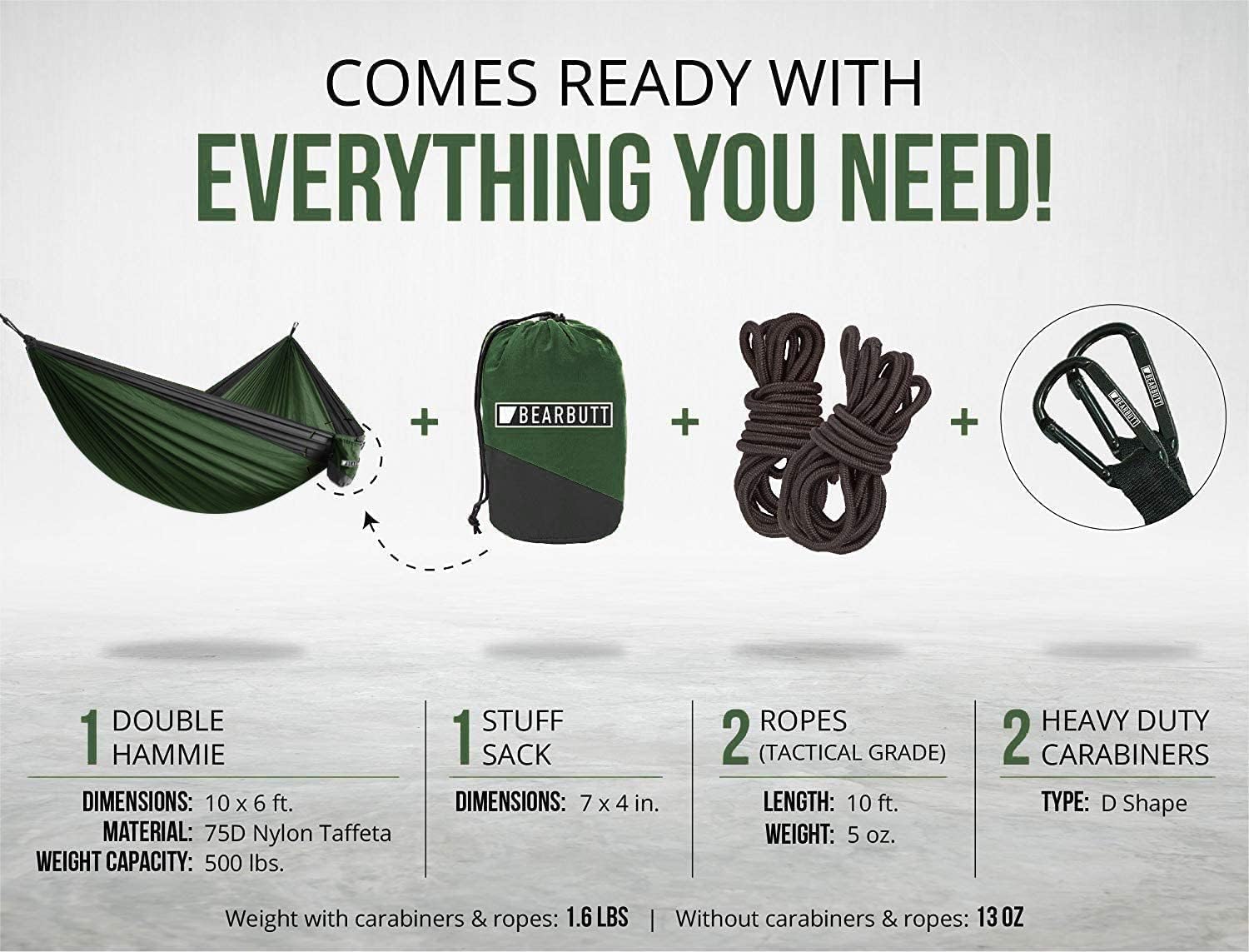 Bear Butt Camping Hammock - Hammock - Camping Gear - 2 Person Hammock - Backpacking Tree Hammock - Double Hammock Camping - Hiking Gear - Portable Hammock for Camping - Travel Hammock - Outdoor Bundle