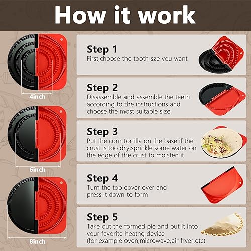 Miniatura 3 de Sellador de tortillas 3 en 1, máquina Quesadilla para envoltura de 4 + 6 + 8 pulgadas, diseño de dientes de tiburón a prueba de fugas, tortilla