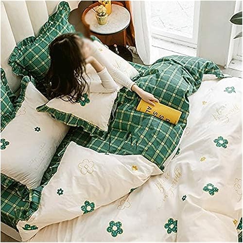 Edredones 100% algodón con estampado de flores pastorales de 4 piezas, juegos de ropa de cama tamaño King, juego de funda de edredón individual,