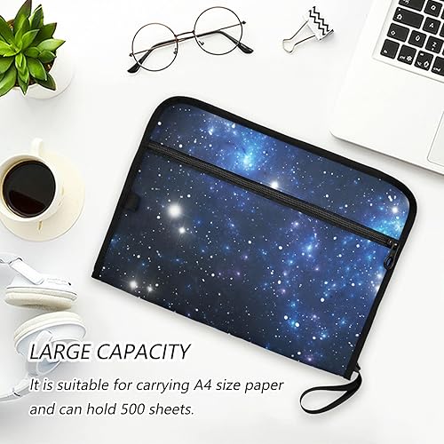 Miniatura 6 de Carpeta de archivos expandible con diseño de estrellas brillantes, color negro, azul y galaxia, estrellas brillantes, con cremallera suave, 13
