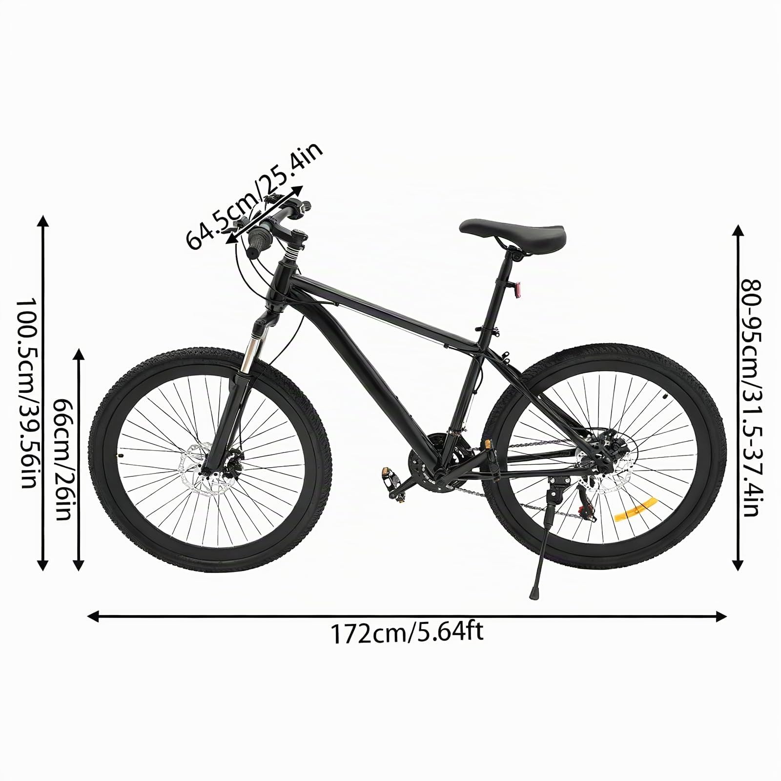 Vélo VTT de 26 pouces avec mécanisme de changement de vitesse à 21 vitesses pour 1,65 à 1,80 m de hauteur, frein à disque, type de suspension de roue avant, jusqu'à 100 kg, pour garçons