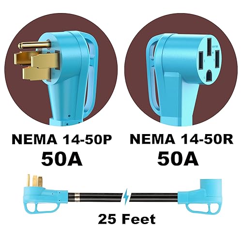 Miniatura 5 de CircleCord NEMA 14-30P a 14-50R Cable adaptador de cargador EV compatible con Tesla  Cable de extensión RV  EV de 50 amperios y 25 pies con